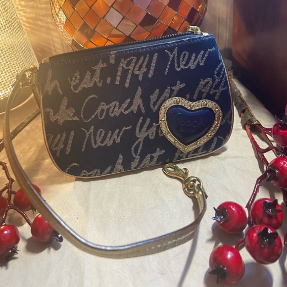 Royal blue and gold Coach wristlet - Picture 1 of 6